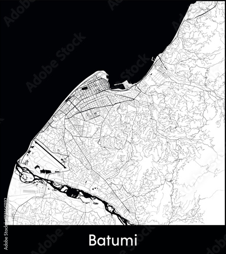 Batumi city map, Georgia - Topographic vector map poster