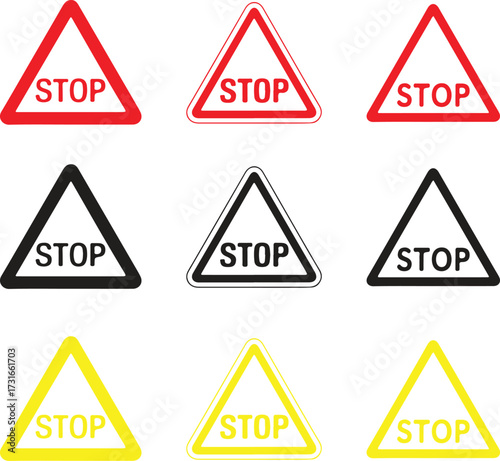 Stop icon. Danger, alert, warning, attention, prohibition red sign.Stop sign isolated on white background, octagonal traffic sign, road safety symbol.