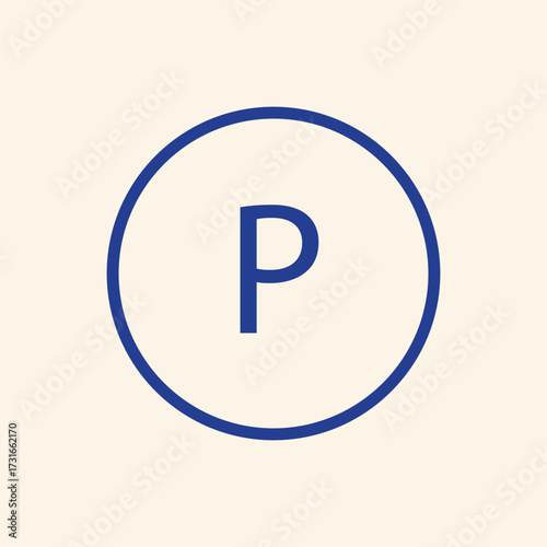 Stylish initial P logo design in a blue circle against a cream background, perfect for modern branding and creative projects that require a unique touch