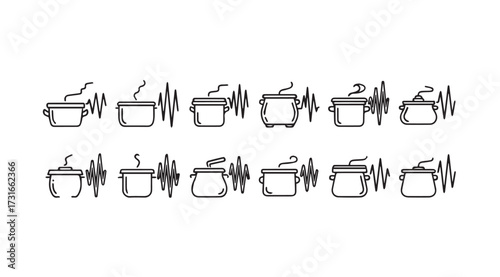 Collection of simple line art coffee cup silhouettes with steam rising silhouette