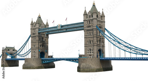 Iconic tower bridge london landmark illuminated at night isolated on transparent background