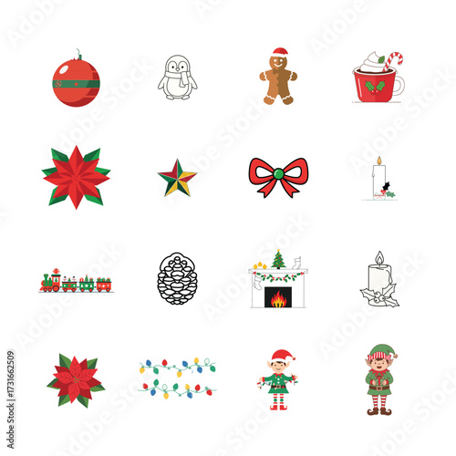 Collection of festive christmas and holiday ornaments and decorations for seasonal celebrations Christmas