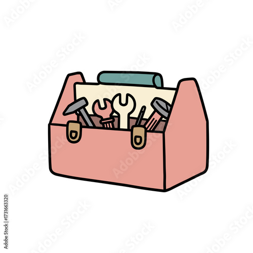 Cartoon toolbox with mini tools in colorful playful illustration