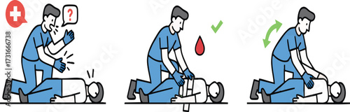 Paramedic performs first aid on injured person demonstrating different techniques in emergency situation, showing care and urgency.