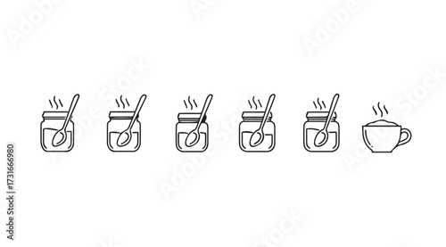 Collection of steaming mason jars and a hot beverage cup silhouette