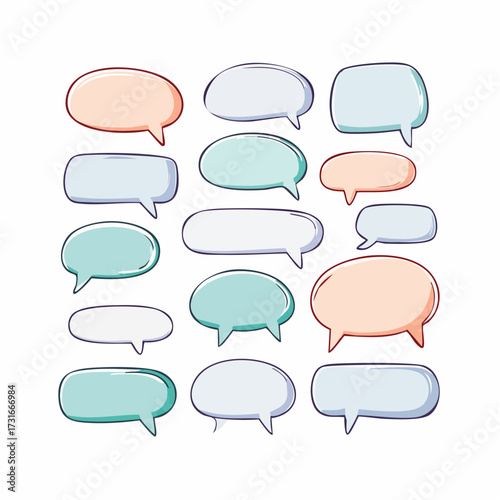 Speech bubble doodle talk set. Hand drawn comic doodle style dialog balloon, thought cloud speech bubble element pack. Cartoons speak of conversation elements.
