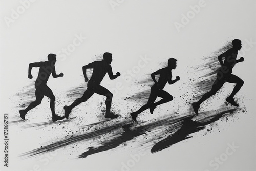 Vector illustration of athletes running in a race, representing competition and determination