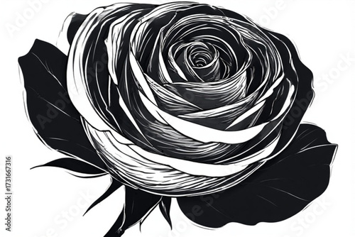 A minimalist black and white rose vector illustration, symbolizing romance and beauty