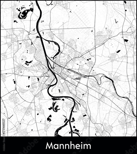 Mannheim city map, Germany - Topographic vector map poster