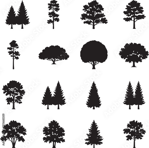 Silhouette of a tree: A collection of striking silhouettes of trees showcases various tree types, highlighting the beauty of nature and environmental diversity in a visually appealing manner.