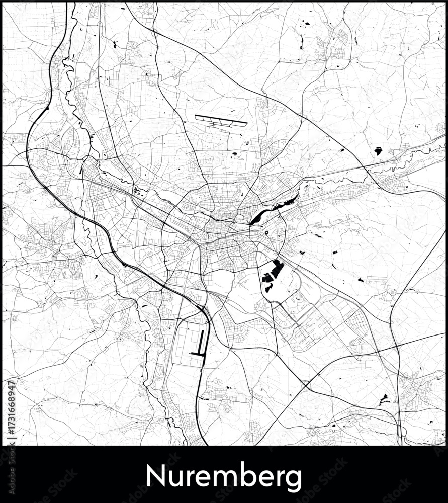 Obraz premium Nuremberg city map, Germany - Topographic vector map poster
