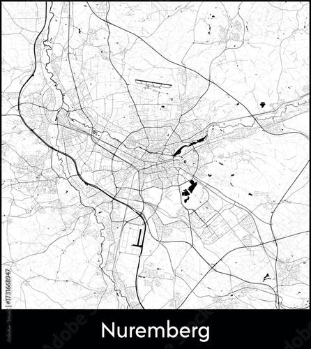 Nuremberg city map, Germany - Topographic vector map poster