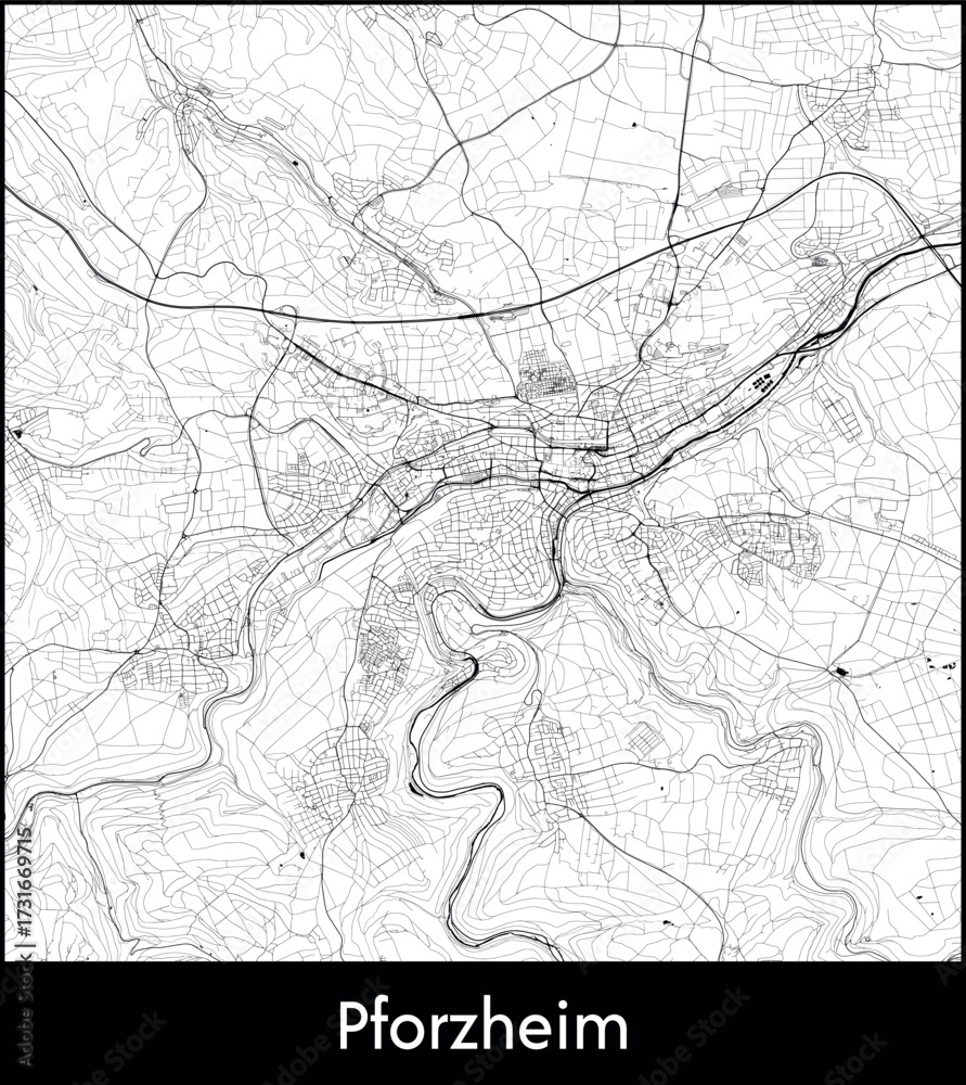 Fototapeta premium Pforzheim city map, Germany - Topographic vector map poster