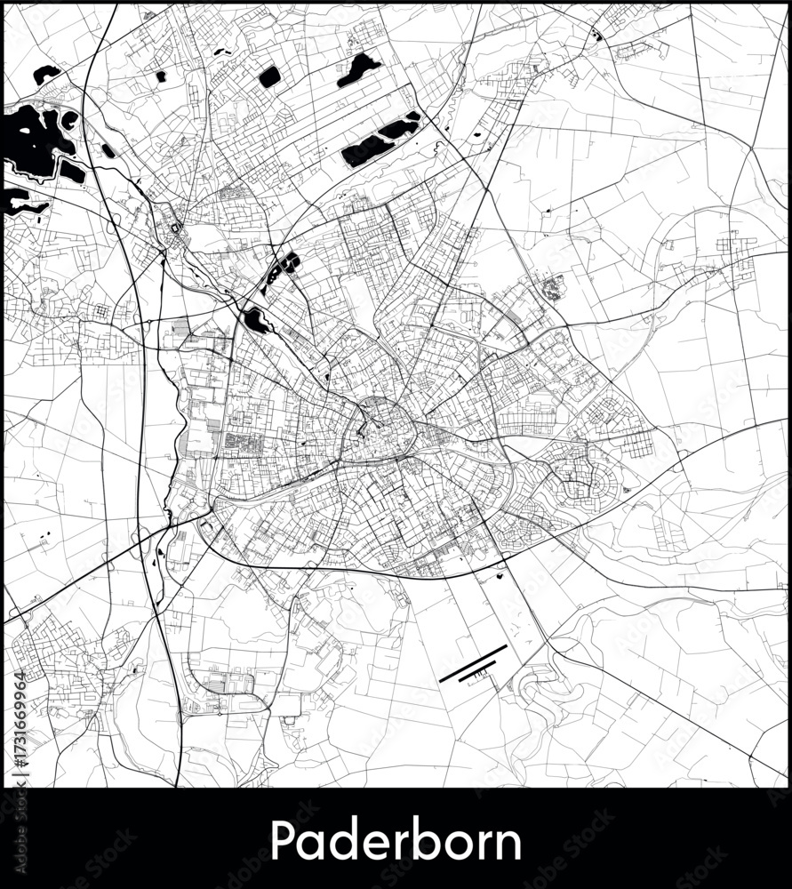 Obraz premium Paderborn city map, Germany - Topographic vector map poster