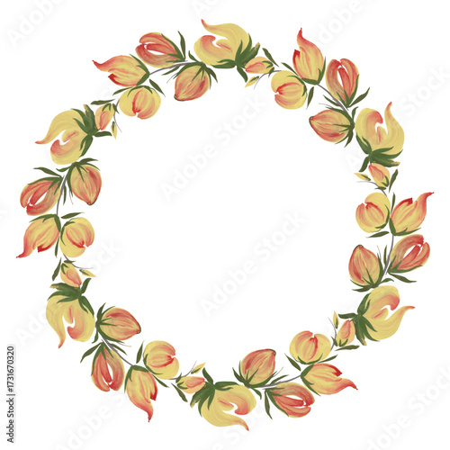 Vector floral wreath for Invitation, Greeting card, scarf, from yellow flowers on a white background