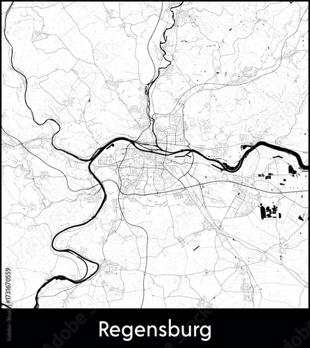 Regensburg city map, Germany - Topographic vector map poster