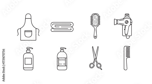 Collection of barber shop and hair salon tools and accessories silhouette
