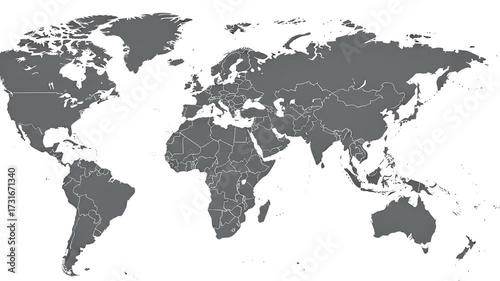 A grayscale world map with country borders visible