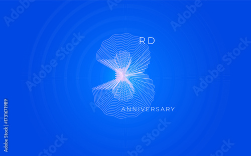 Anniversary Celebration Date Emblem Badge, Abstract 3 Logo Blue Background for Invitation Greeting Card, Corporate Jubilee Sign, Commemorate Occasion Symbol. Wavy Guilloche. Vector Illustration