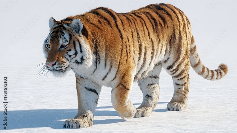 Fototapeta premium Majestic tiger walks through snowy landscape