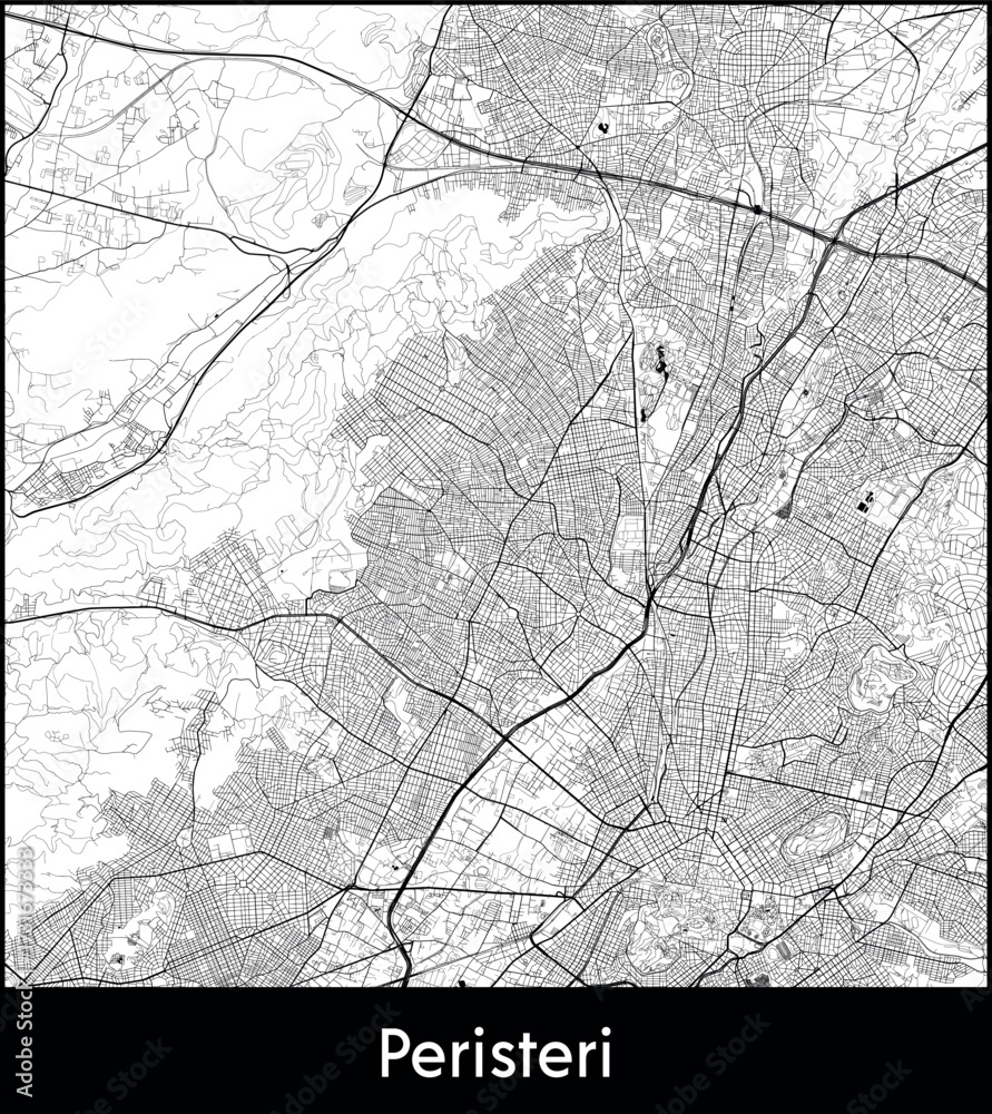 Fototapeta premium Peristeri city map, Greece - Topographic vector map poster