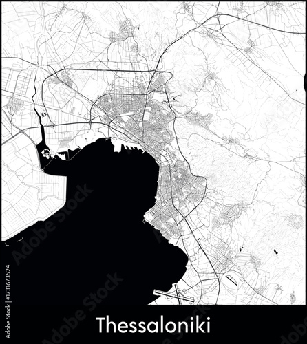 Thessaloniki city map, Greece - Topographic vector map poster