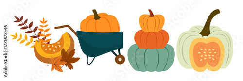 Thanksgiving autumn food and decoration set