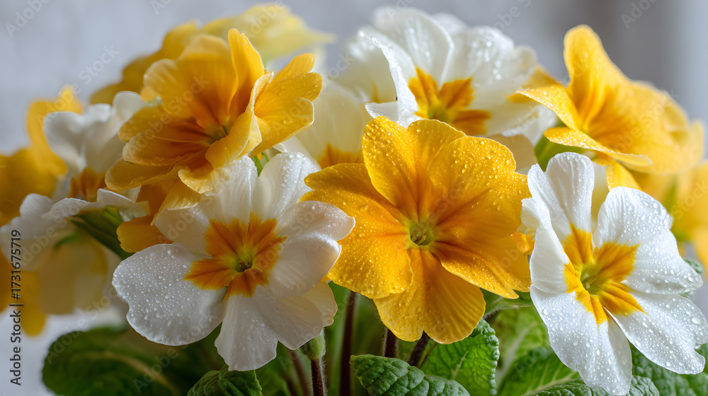 Fototapeta premium Close-Up of a Yellow and White Primrose Flower