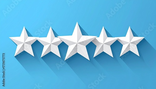 flat desain illustration of a white five-pointed star on a bright blue isolated background, simple and bold design perfect for ratings, achievements, or highlights