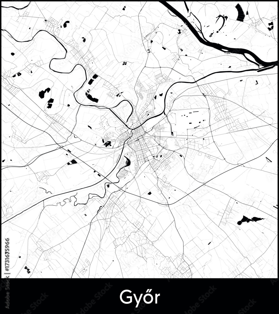 Fototapeta premium Gyor city map, Hungary - Topographic vector map poster