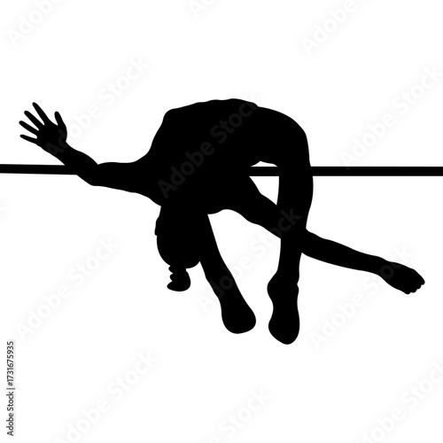 Silhouette of a female athlete high jumping over a bar. Vector illustration.