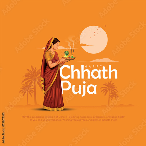 Happy Chhath Puja holiday background celebrating traditional festival of India. Creative vector illustration.
