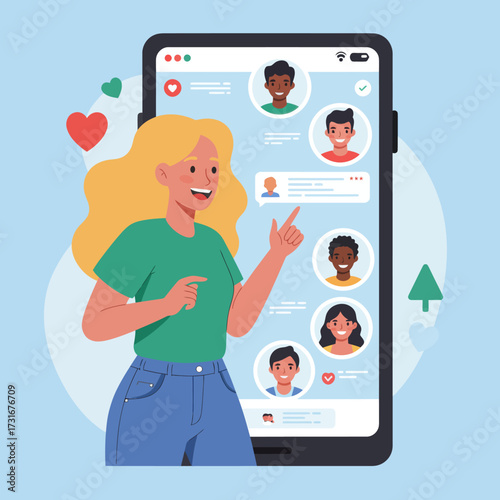 Young Woman Using Dating App on Smartphone
