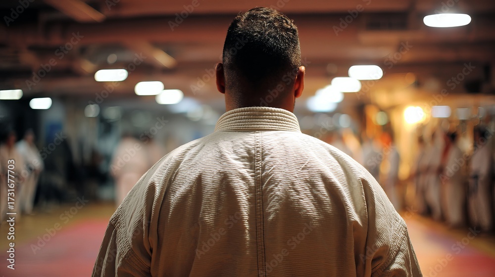 Fototapeta premium Rear view of a martial artist in a dojo (1)