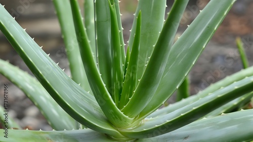 Close up fresh green aloe vera leaves with dew drops natural vibrant healthy plant close up