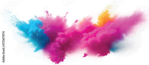 Vibrant Multicolor Holi Paint Powder Explosion with Rainbow Dust Burst on White Background for Abstract Festival Party and Creative Art Design