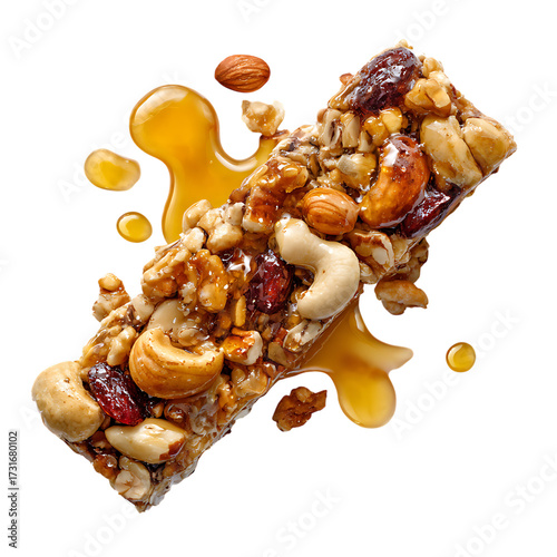 Protein bar with mixed nuts and honey drizzle  png