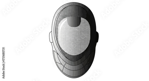 Abstract illustration of a protective fencing mask against white backdrop