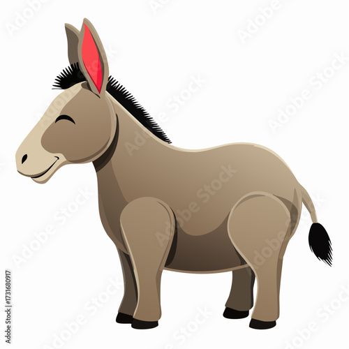 A cute and cheerful cartoon donkey illustration with a friendly smile, isolated farm animal graphic
