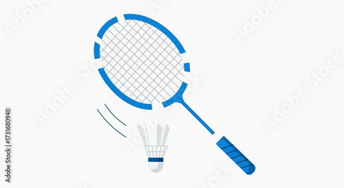 Badminton racket striking shuttlecock flat vector illustration design