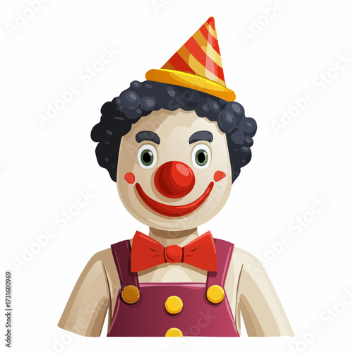 Cheerful Cartoon Clown Character with Party Hat and Red Nose, Icon for Fun Events and Kids' Entertainment