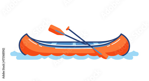 Canoeing vector illustration, colorful boat and paddles on blue wave