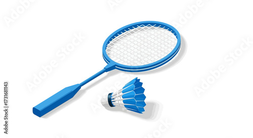 Cartoon badminton racket with shuttlecock, isolated on white background