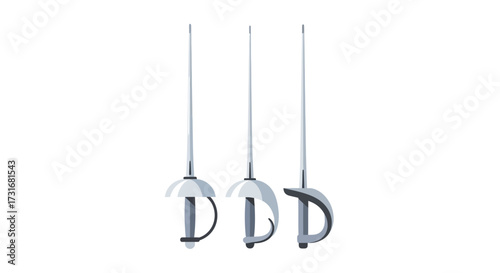 Elegant Fencing Swords Arrayed on a White Backdrop for Sport Imagery