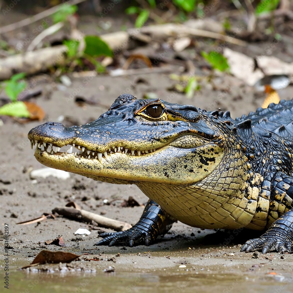 Obraz premium Close-up of a young crocodile on riverbank