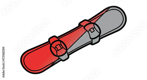 Illustration of a red and gray snowboard ready for snowy adventures