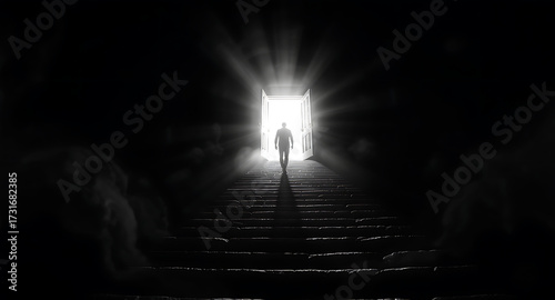 Inspiring journey towards future vision finding opportunity path in dark spaces motivational concept personal growth journey