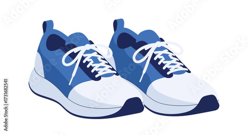 Illustrative sneakers in blue and white, isolated against a white backdrop