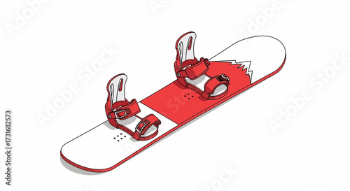 Illustrative snowboard in red and white, ready for winter adventures