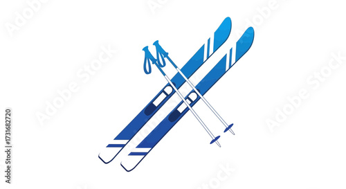 Isolated blue ski equipment with poles, minimalist winter sport illustration